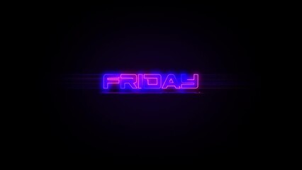 Flashing FRIDAY electric blue and pink neon Sign flashing on and off with flicker, reflection, and anamorphic lights in 4k. - Powered by Adobe