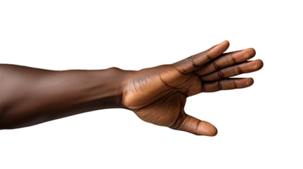 Black african american man hand trying to reach something. Isolated on Transparent background.