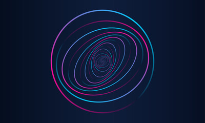 Abstract circle line pattern spin blue pink light isolated on black background in the concept of music, AI, technology, digital, science 