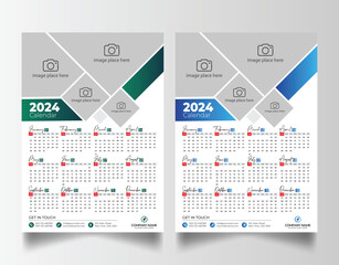 Modern 2024 wall calendar design, Print Ready One Page wall calendar template, 2024 calendar planner 
