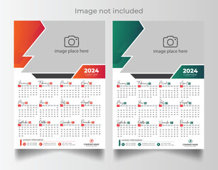 Modern 2024 wall calendar design 2024, Print Ready One Page wall calendar template design, 2024 calendar planner template