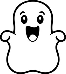 Cute happy ghost halloween silhouette in black color. Vector template for laser cutting.