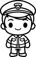 Cute plane captain silhouette in black color. Vector template.