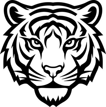 Tiger head silhouette in black color. Vector template for laser cutting.