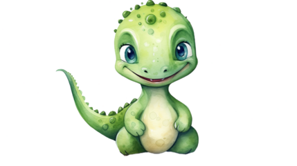 Watercolor illustration of cute dinosaur. Isolated on Transparent background.
