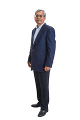 Senior Indian businessman or executive in a light blue shirt and dark blue suit