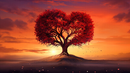 Fototapeta na wymiar Heart Tree Love For Nature Red