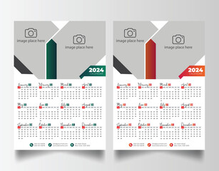 Modern 2024 wall calendar design, Print Ready One Page wall calendar template, 2024 calendar planner 