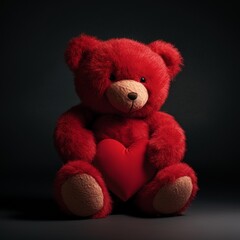 An isolated red teddy bear cuddling a heart-shaped plush toy, evoking a sense of affection and passion