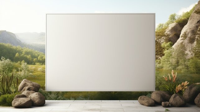  tranquility of a landscape background as blank sheets of paper create an inviting mockup for design exploration. 