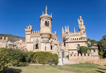 Fototapeta premium Exterior facade of Castillo de Colomares monument, in the form of a castle, dedicated to the life and adventures of Christopher Columbus in Benalmádena, Andalusia, Spain