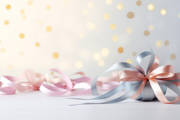 background with bow, ribbon and confetti
