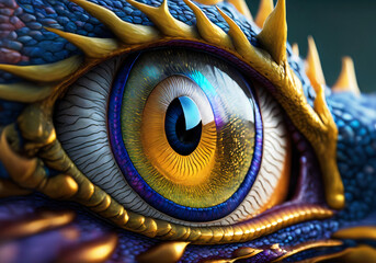 hyper realistic 3d illustration of dragon eye in closeup view - obrazy, fototapety, plakaty