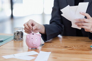 Piggy bank and saving money concept, Finance banking and saving money.