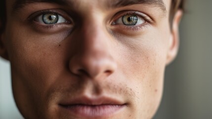 A close-up view revealing the depth of emotion in the man's eyes.