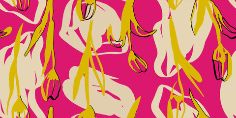 Seamless pattern beautiful flower and abstract forms vector. Collage contemporary print. Fashionable template for design.
