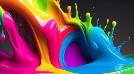 Colorful paint splashing isolated on black background. 3d rendering