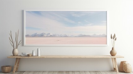 atural beauty with blank sheets of paper showcased on a light background against a panoramic landscape backdrop.