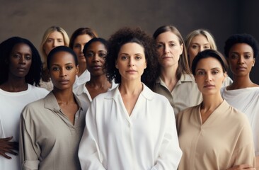 Obraz premium A group of women of different races and ages on a grey background