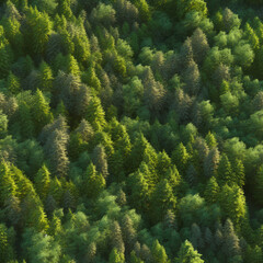 Fototapeta na wymiar Dreamy wiew of a dense pine forest seamless background. Generative ai