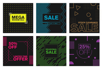 Sale Label collection in Memphis style., Offer Discount Advertising banners for retail shops 