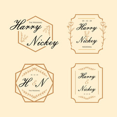 Vector set of floral wedding design template. Elegant minimalist design