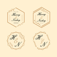 Vector set of floral wedding design template. Elegant minimalist design