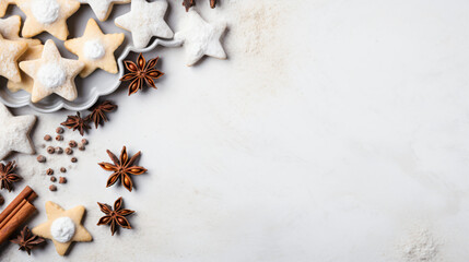 Obraz na płótnie Canvas Christmas baking background on white table.