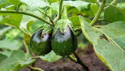 round green eggplant vegetable tree in the garden