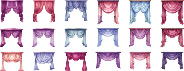 Set of watercolor curtains on a white background