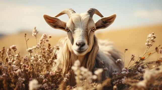 Goat Grazing Meadow, HD, Background Wallpaper, Desktop Wallpaper 