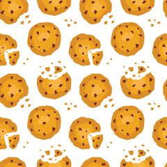 Seamless pattern of cookies with chocolate crumbs.