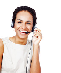 Smile, call center and portrait of woman consultant with positive, good and confident attitude....