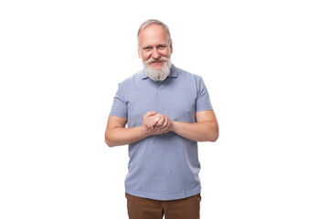 confused old man with white mustache and beard dressed in basic t-shirt and pants