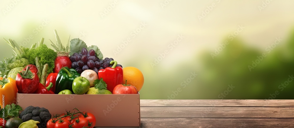 Poster Fresh produce in a delivery box Copy space image Place for adding text or design