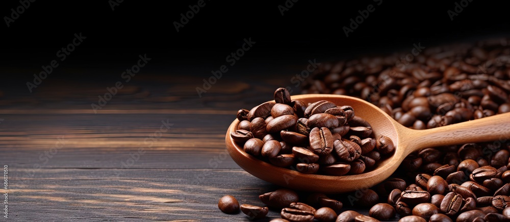 Poster Floating coffee beans on a white backdrop Copy space image Place for adding text or design