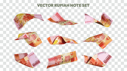 Fototapeta premium Vector illustration of set of 100000 Indonesian rupiah notes flying in different angles and orientations. scalable and editable eps