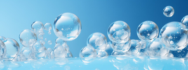 transparent bubbles on a blue background - obrazy, fototapety, plakaty