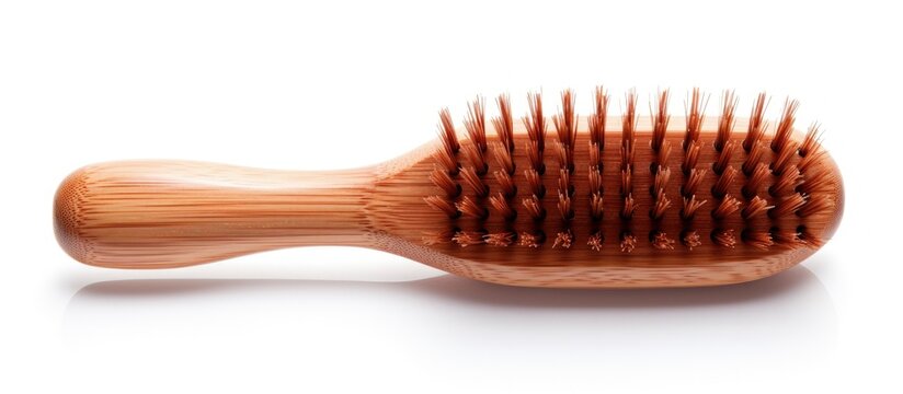 Eco friendly bamboo hair brush isolated on white background Copy space image Place for adding text or design