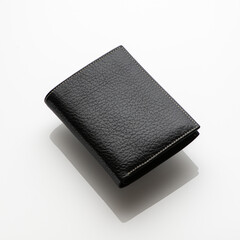 Close-up shot of a fashionable leather men's wallet on a white background with reflection
