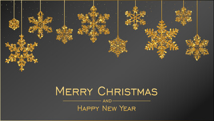 Elegant Christmas background with shining golden snowflakes