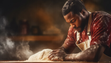 Male baker baking bread , black history month