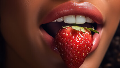 Juicy strawberries and snow-white teeth close-up , black history month