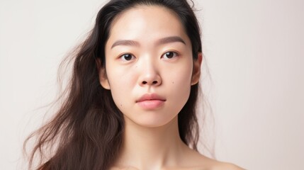 Naklejka premium A closeup shot captures the raw beauty of an Asian woman with imperfect skin.