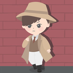 boy detective, in the style of traditional animation, dark beige and red, arthur stanley wilkinson, streetwise style, sombre, historical reproductions, charming anime characters