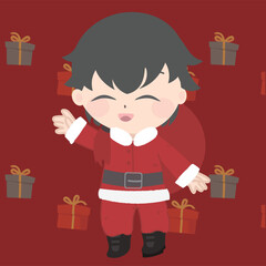 a santa claus mascot in an animated chat for facebook screenshot 2, in the style of kawaii manga, dark red and black, child-like innocence, tasteful use of negative space, mote kei, limited color pale