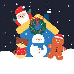 hand drawing cartoon Christmas card, wallpaper, background. cute Christmas wallpaper