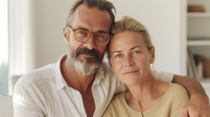 Fototapeta premium Embraced in their European abode, this couple radiates affection.