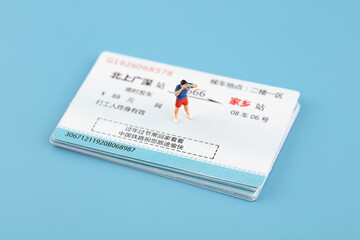 Miniature creative train ticket direction for returning home