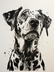 A drawing of a dalmatian dog with a collar.